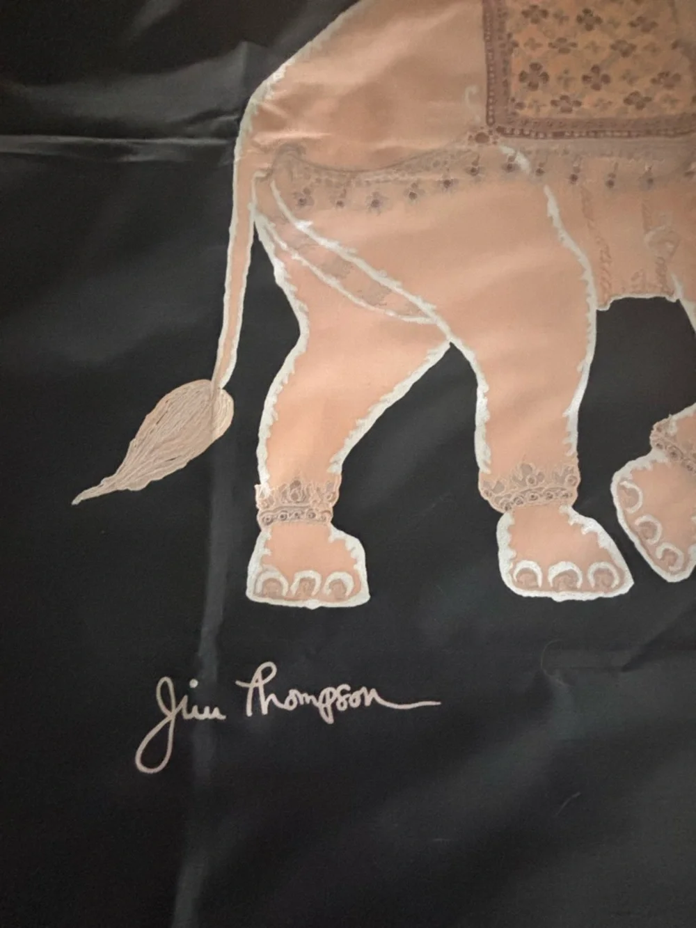 Vintage Jim Thompson Scarf Royal Elephant 100% Silk Black & Ivory